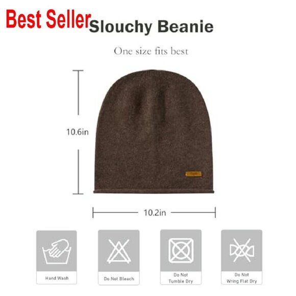 Merino Wool Slouchy Beanie Warm Winter Cap Cozy Stretchy Knitted Skull main image 8